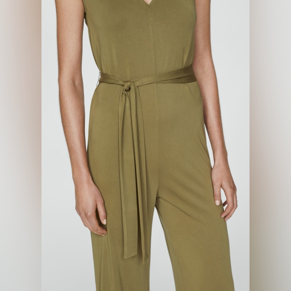 Mango Khaki bow long Jumpsuit NWT - Picture 6 of 7